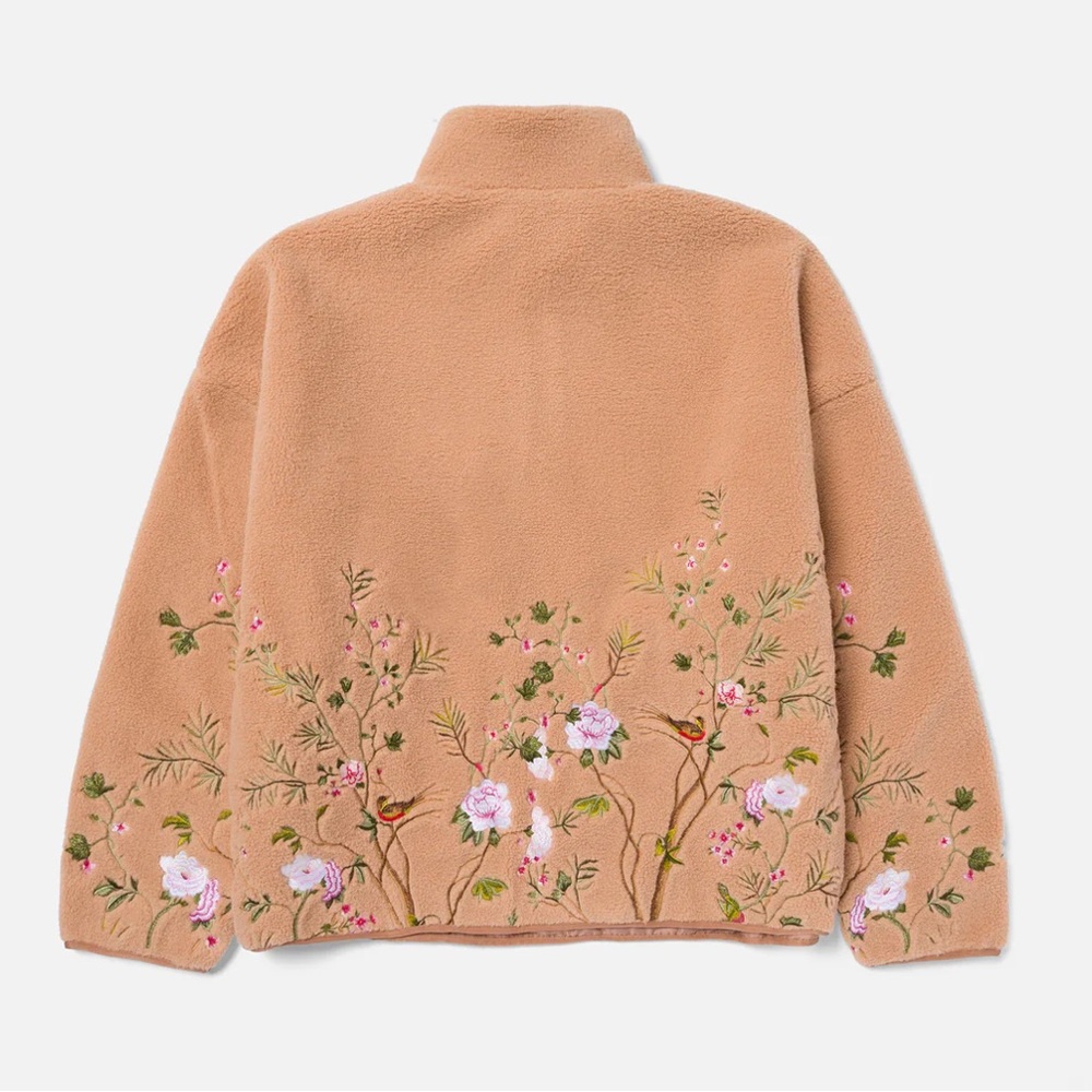 Ryoko Rain Men’s Camel Floral Embroidered Half-Zip Fleece - Picture 5 of 16